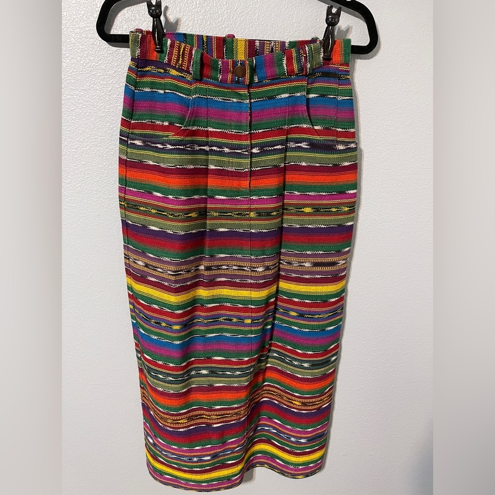 Vtg Central Falls Serape Striped Midi Skirt Boho Southwestern Cowgirl Size 8